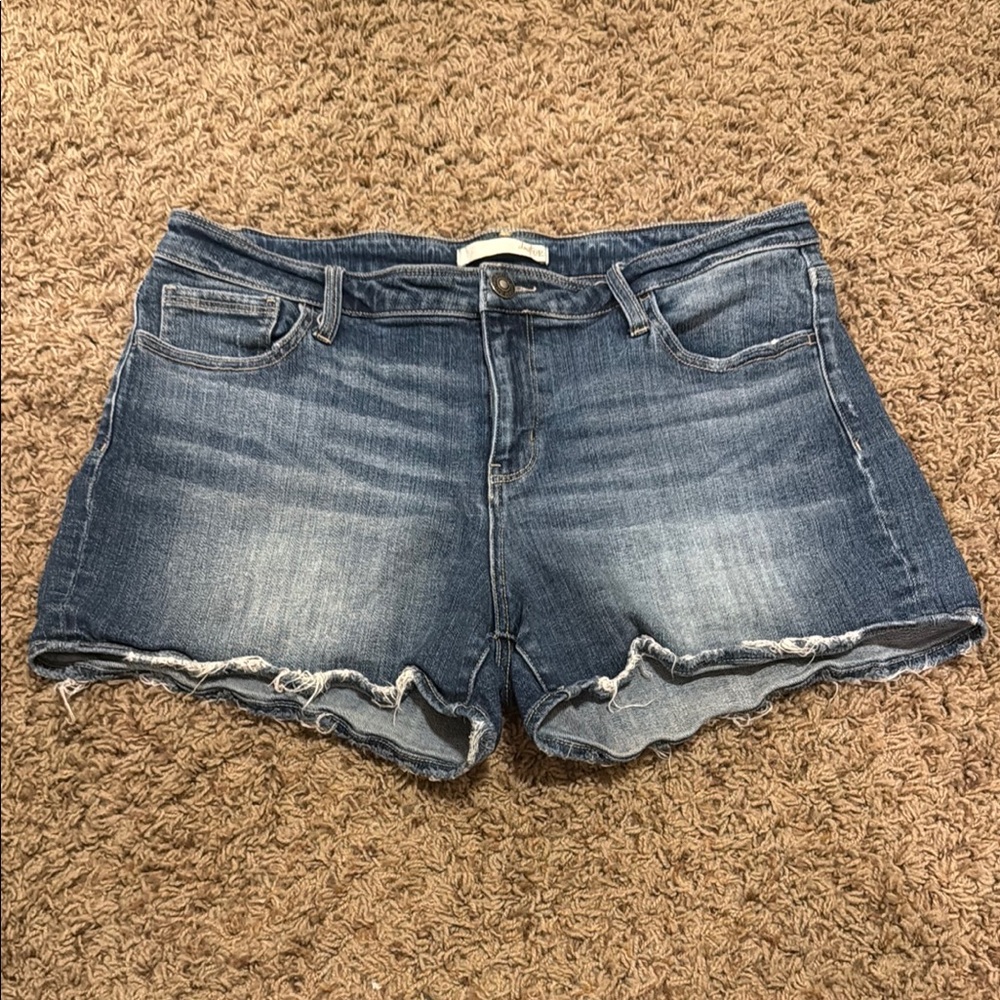 Daytrip Blue Jean Shorts with Frayed Hem and Medium-Wash
